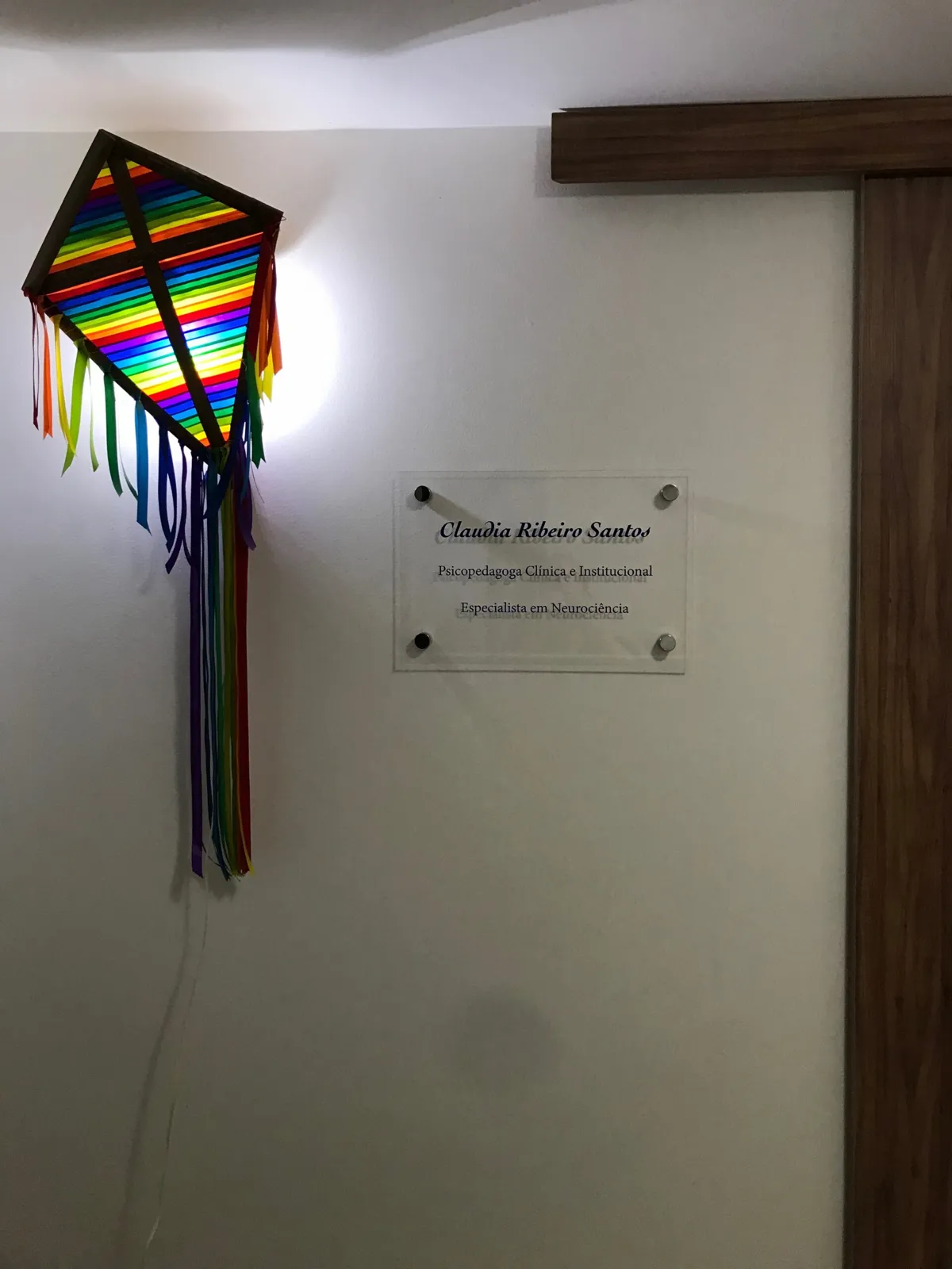 Placa de porta e peça decorativa. Acrílico cristal e colorido