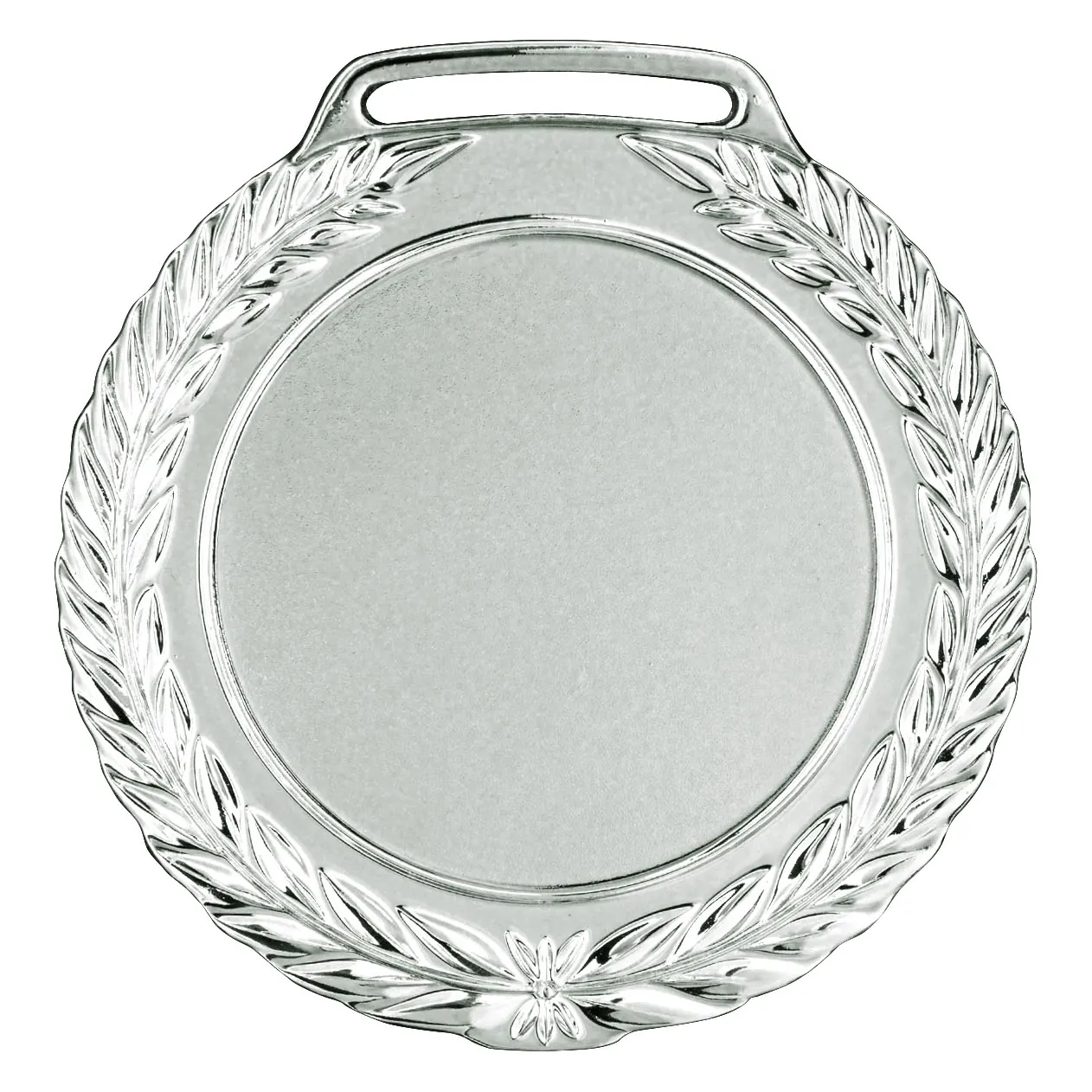 Medalha de metal modelo Louros 7,5 cm na cor prata