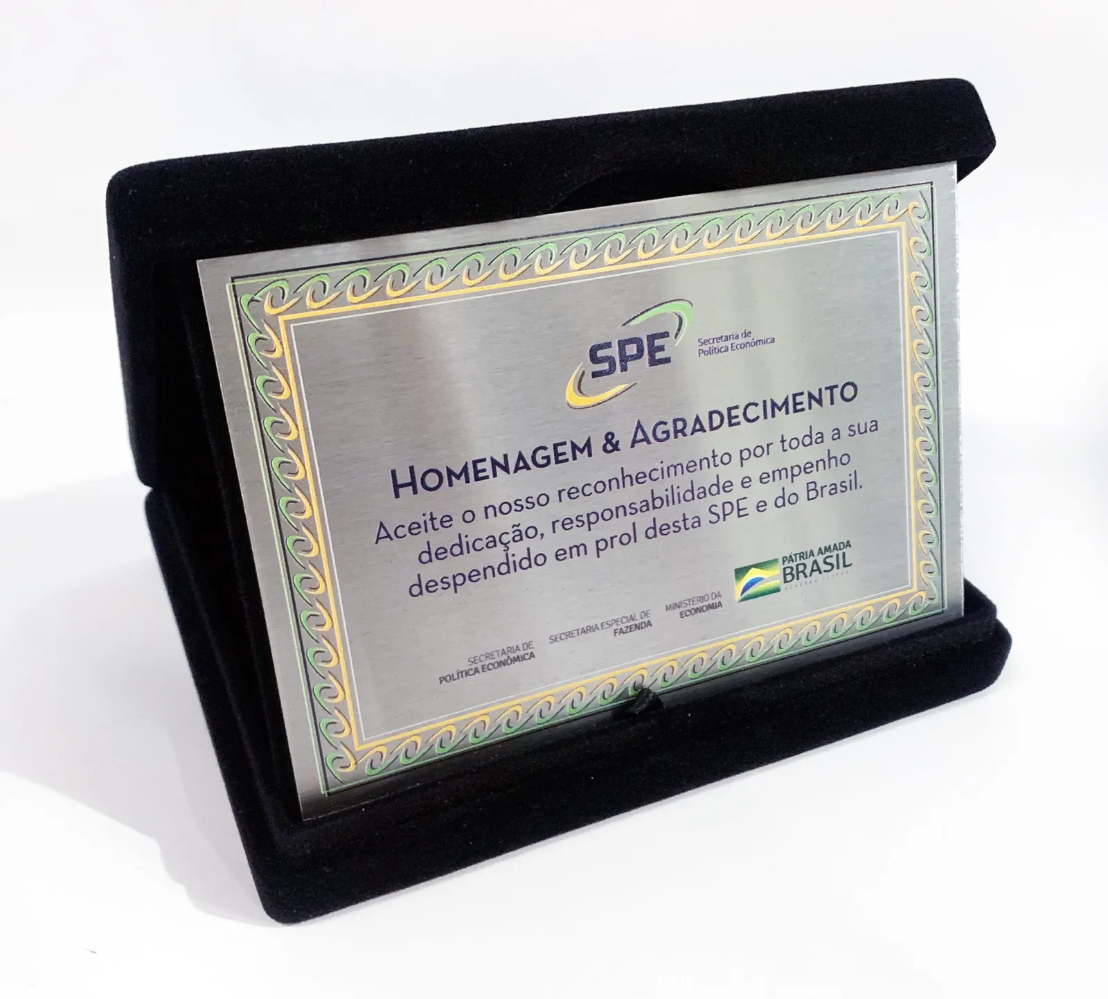 Placa de homenagem e agradecimento SPE. Moldura decorativa impressa