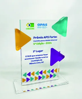Troféu OPAS Prêmio APS. Troféu alto padrão em acrílico
