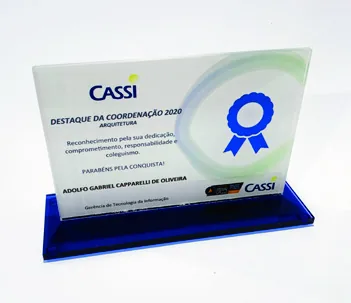 Troféu Cassi. Troféu padrão em acrílico com impressão UV