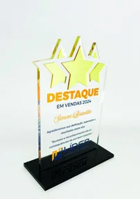 Troféu Destaque em vendas. Troféu padrão em acrílico com impressão UV