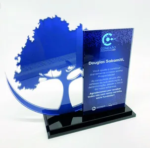 Troféu Árvore azul. Troféu padrão médio em acrílico
