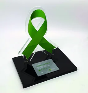 Troféu Laço verde. Troféu padrão médio em acrílico