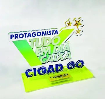 Troféu Protagonista Caixa. Troféu padrão em acrílico com impressão UV