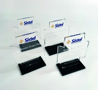 Troféu Sistel. Troféu padrão em acrílico com impressão UV