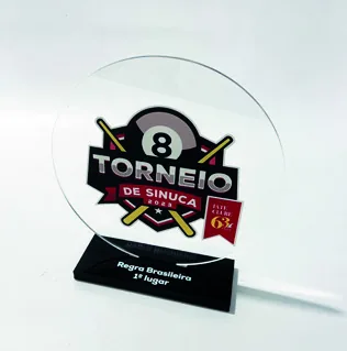 Troféu Torneio de sinuca. Troféu padrão em acrílico com impressão UV