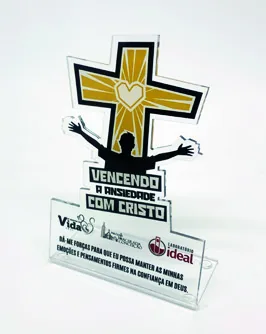 Troféu Vencendo com Cristo. Troféu padrão em acrílico com impressão UV