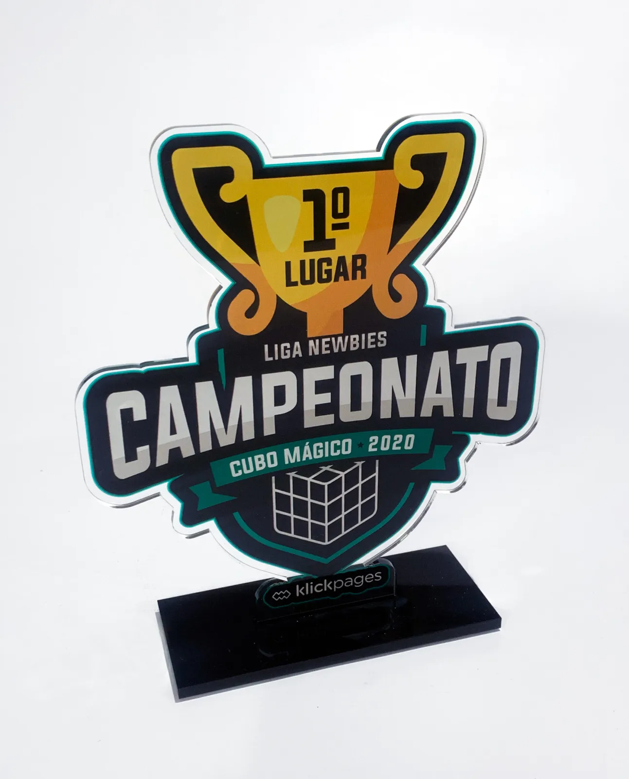 Troféu Campeonato 1º lugar. Acrílico recortado com UV