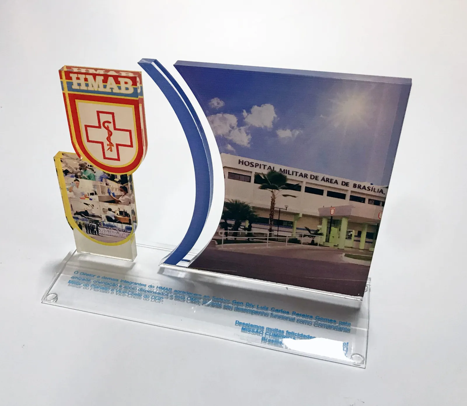 Troféu HMAB. Acrílico com foto impressa