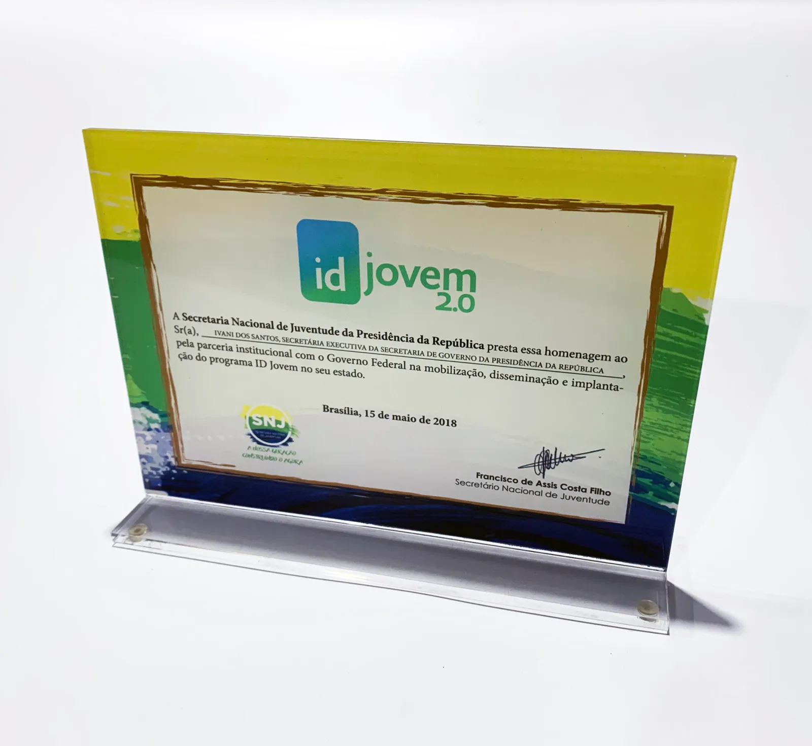 Troféu ID Jovem. Acrílico com impressão UV