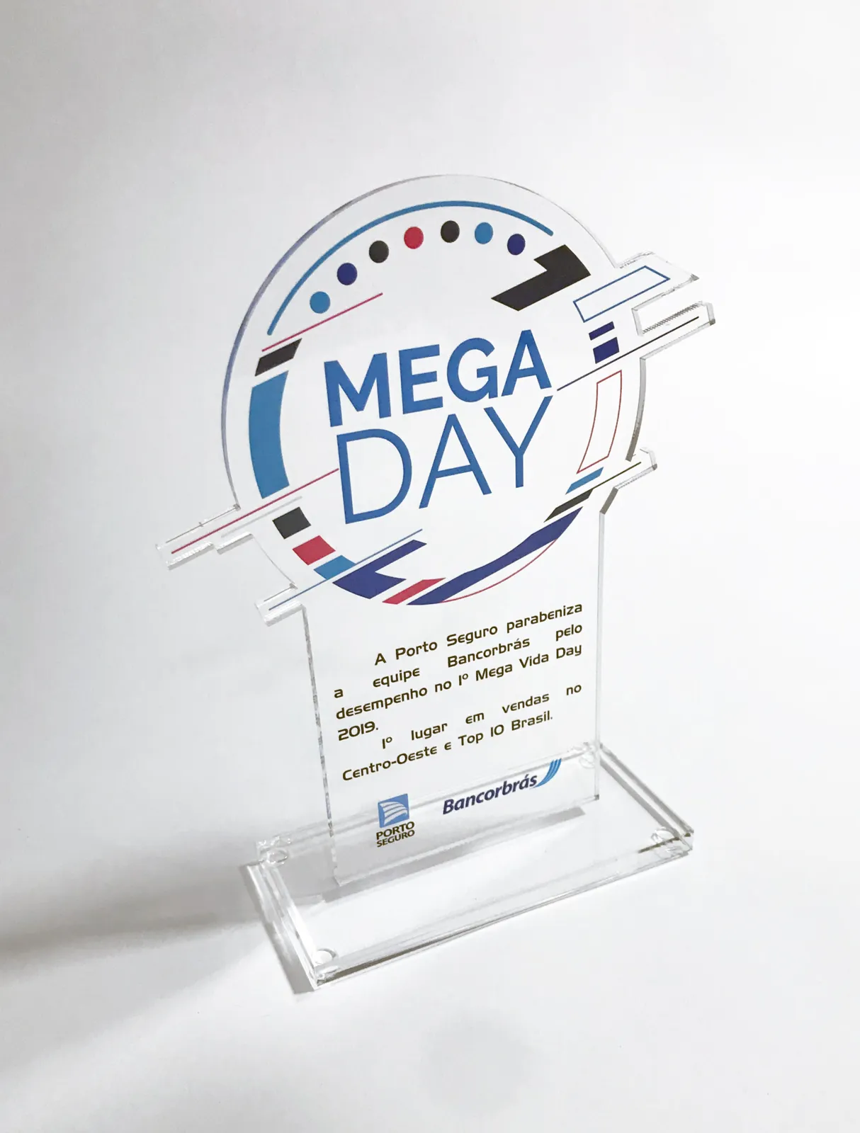 Troféu Mega Day. Acrílico com impressão UV