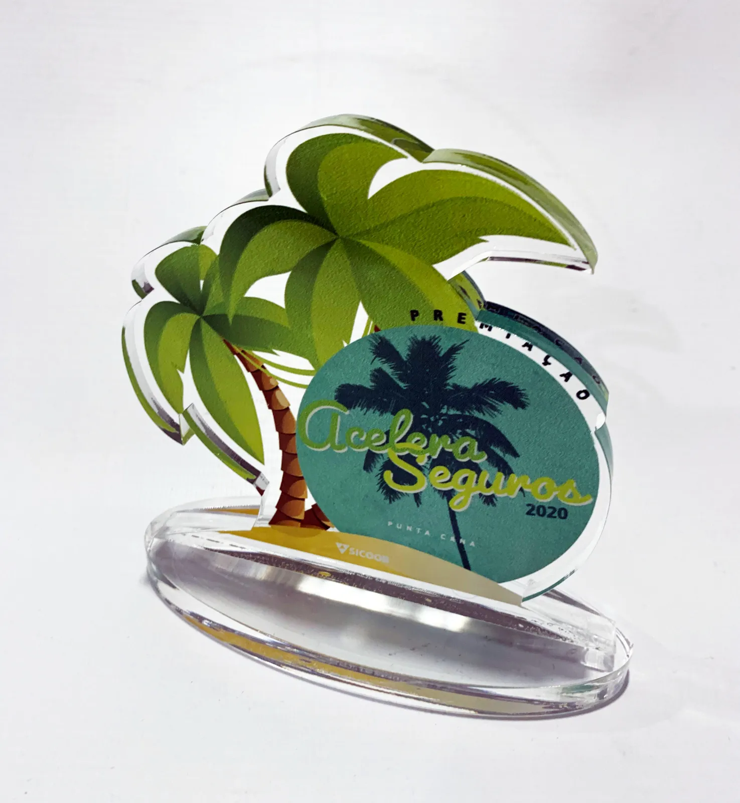 Troféu Sicoob coqueiros. Acrílico com impressão UV