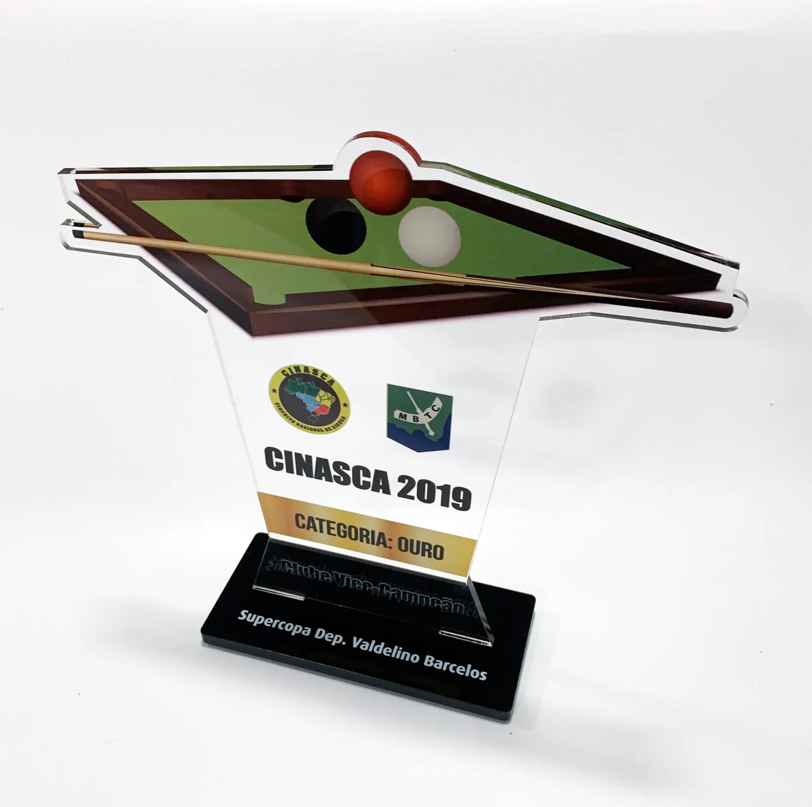 Troféu de sinuca. Mesa recortada em acrílico