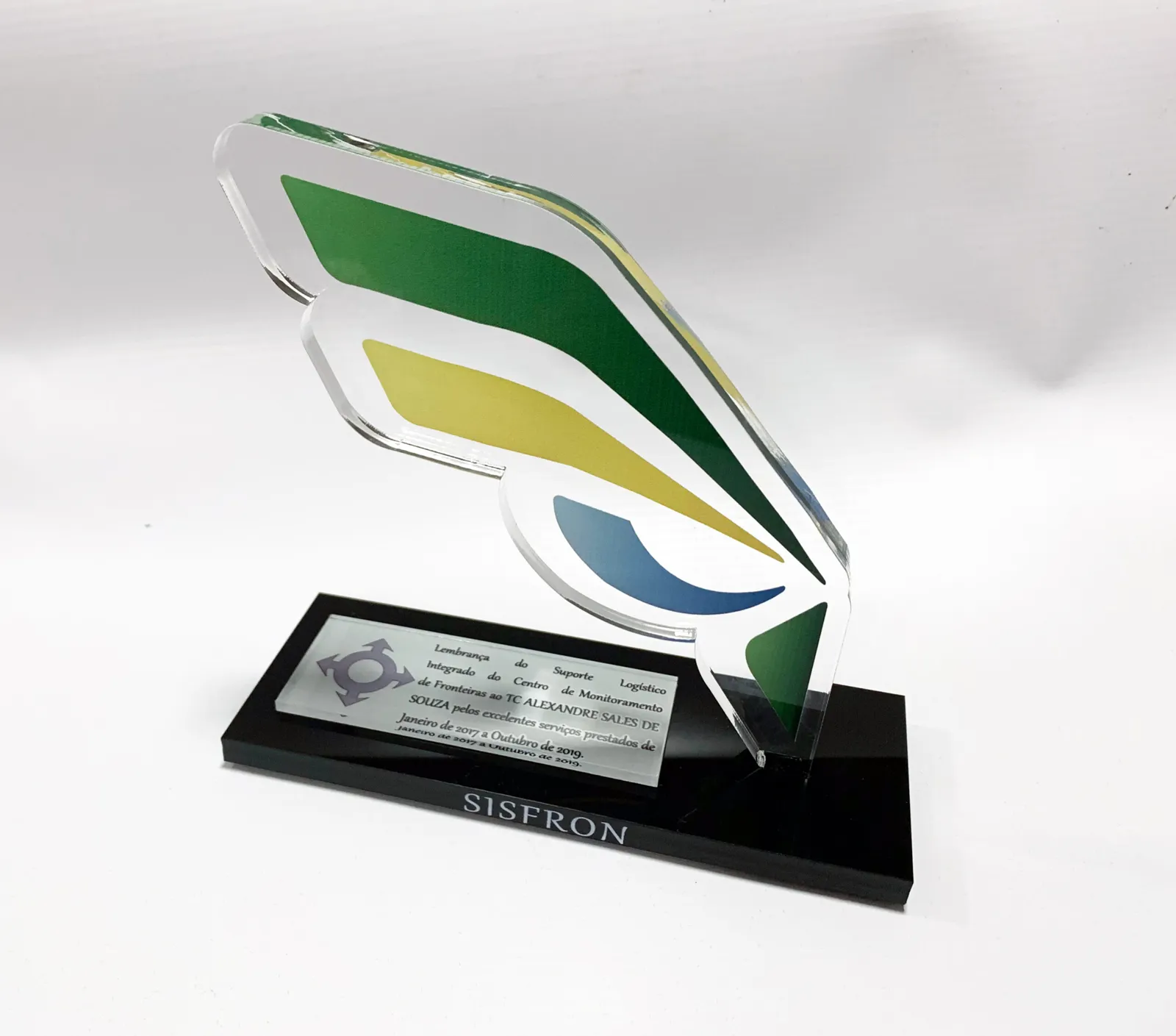 Troféu Sistron. Acrílico com impressão UV