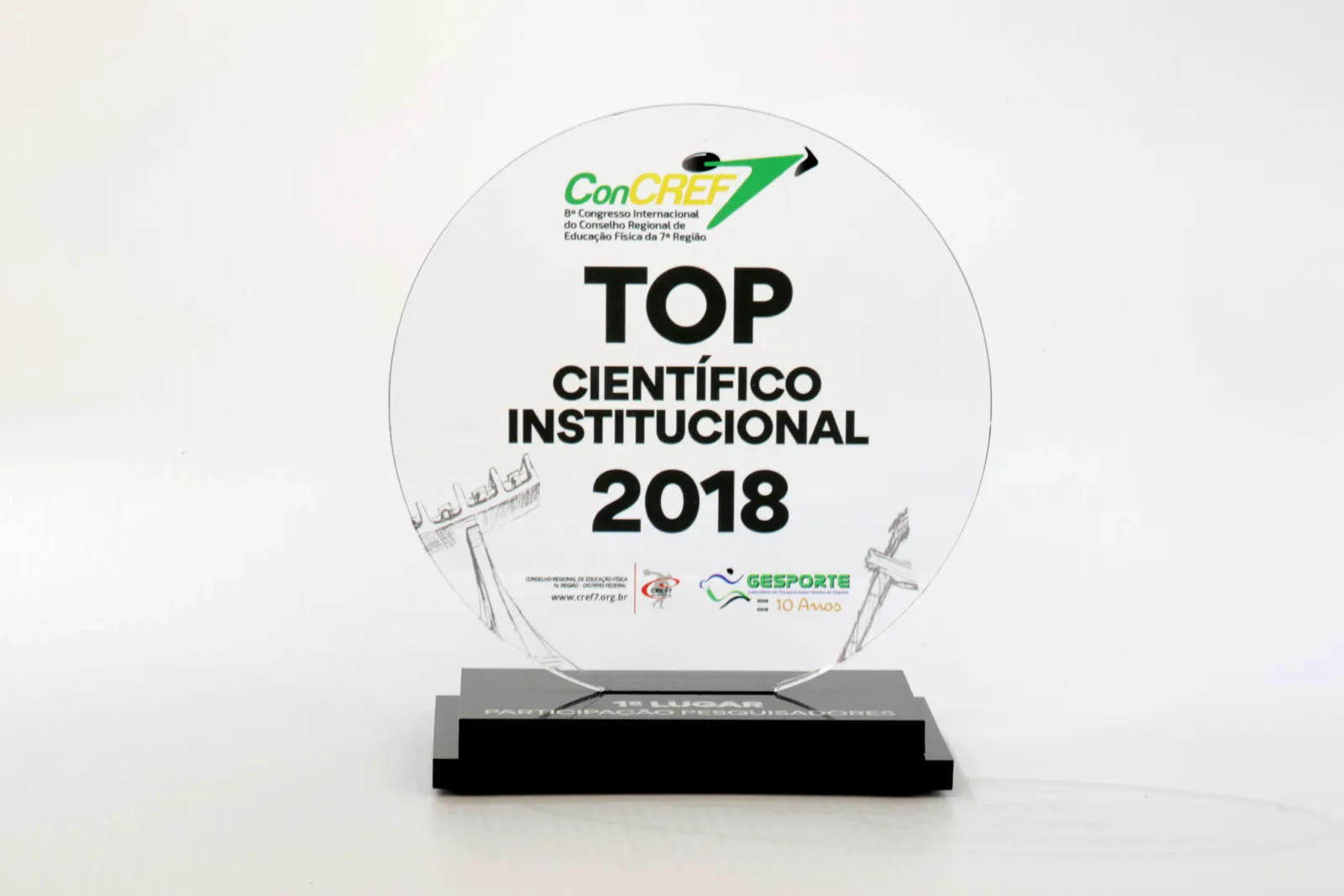 Troféu Top Científico. Acrílico cristal