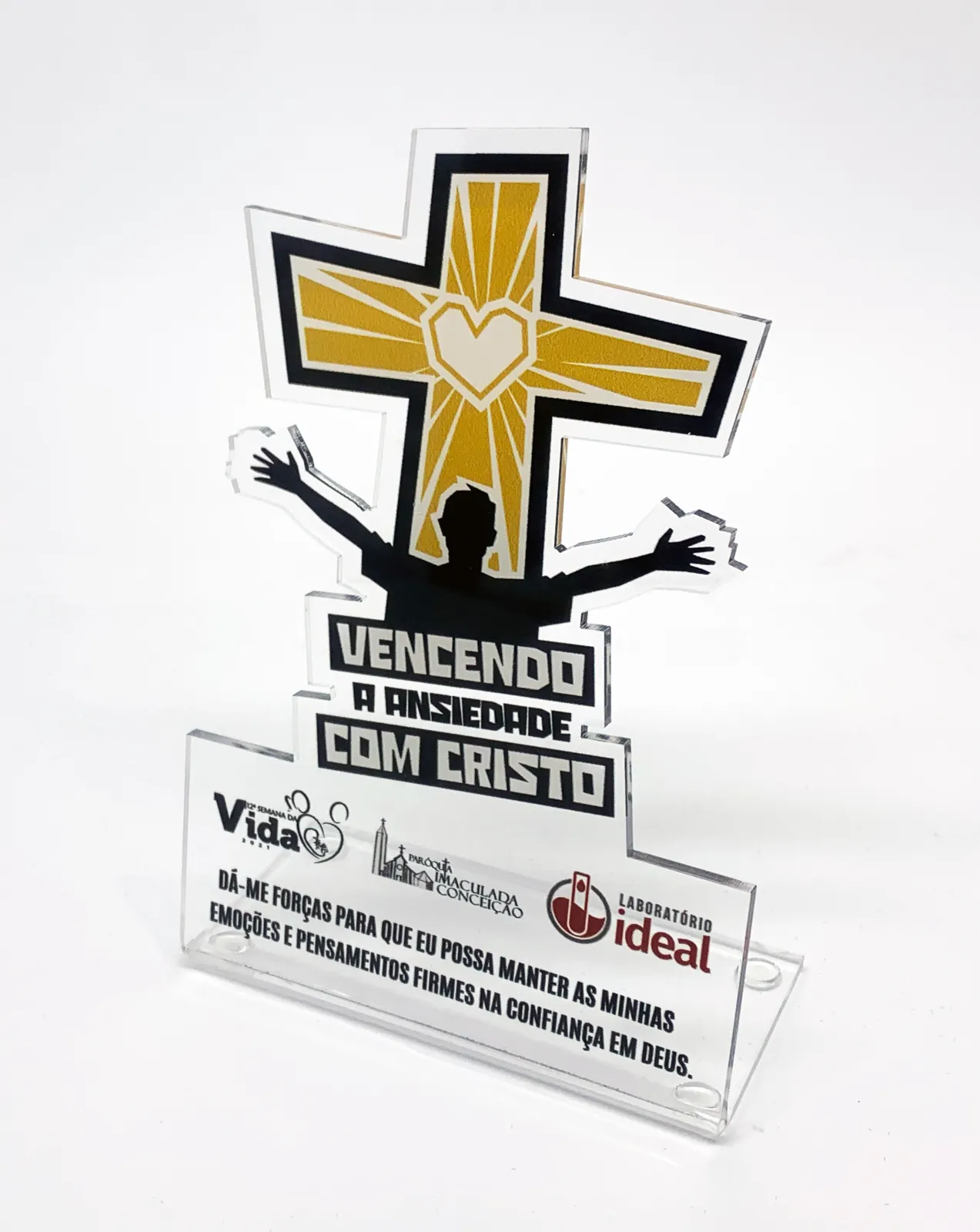 Troféu Vencendo com Cristo. Acrílico com impressão UV