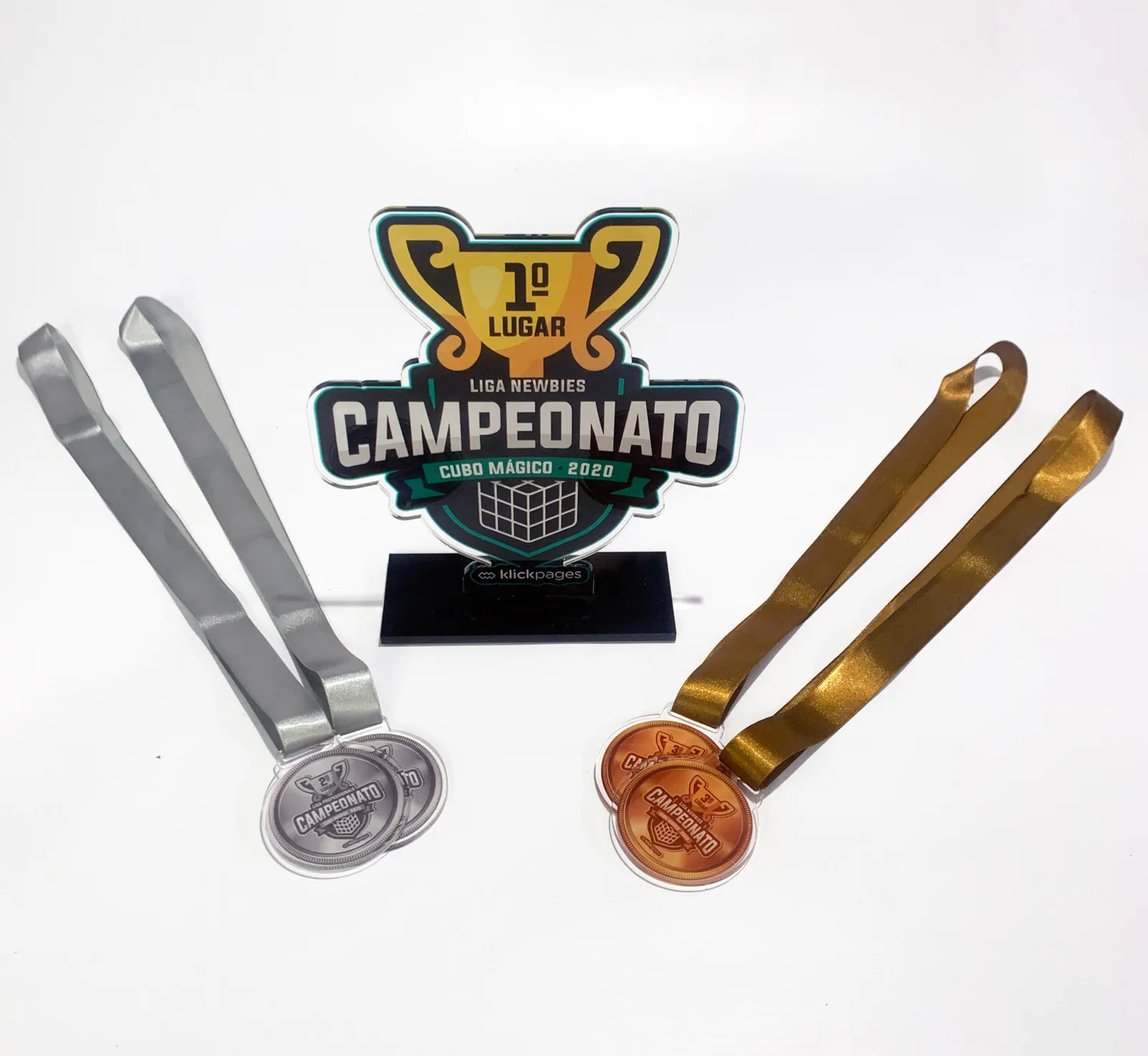 Troféu e medalhas Campeonato. Kit de premiação